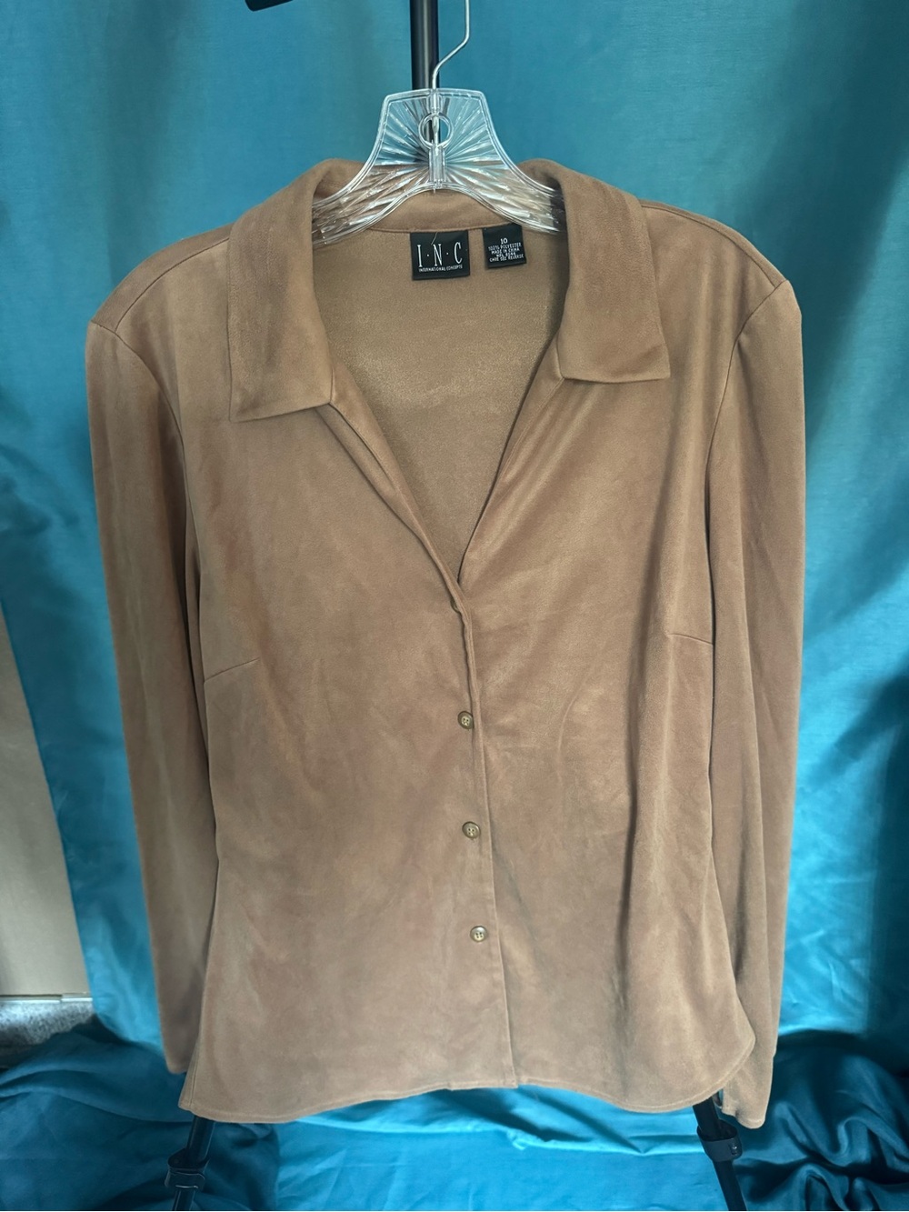 Y2K INC International Concepts Brown Faux Suede Button Up Shirt Size 10